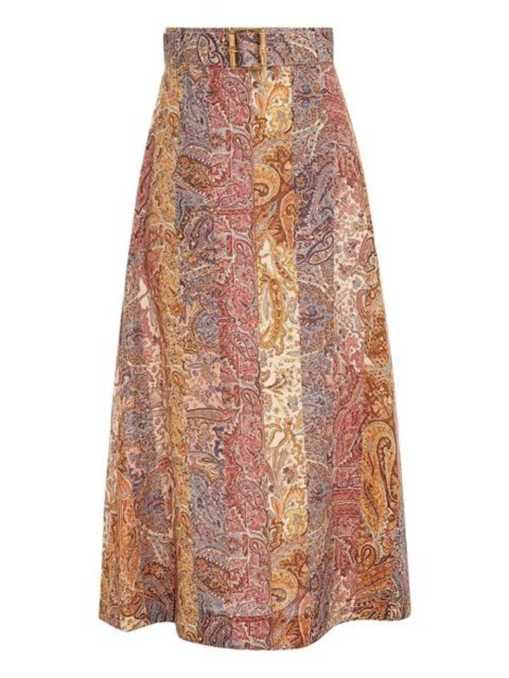 Zimmermann Concert Belted Patchwork Paisley Midi Skirt Multi